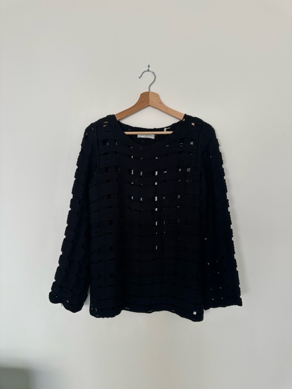 Sandro Paris Open-Knit Long Sleeve Sweater